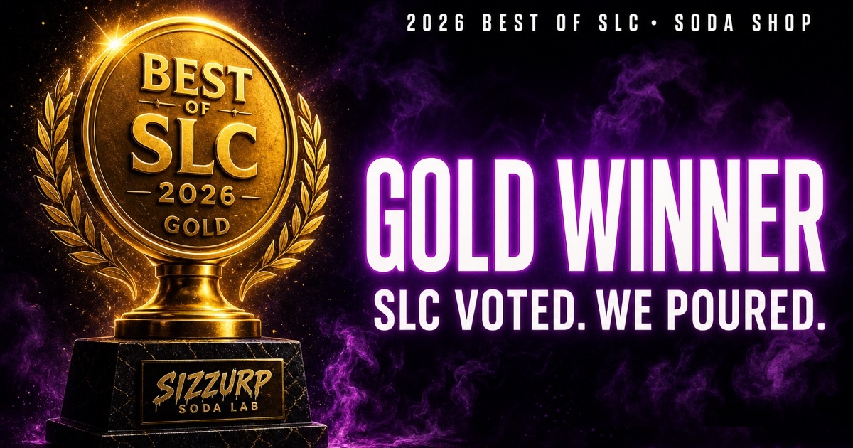 2026 Best of SLC Gold Winner award graphic for Sizzurp Soda Lab in the Soda Shop category